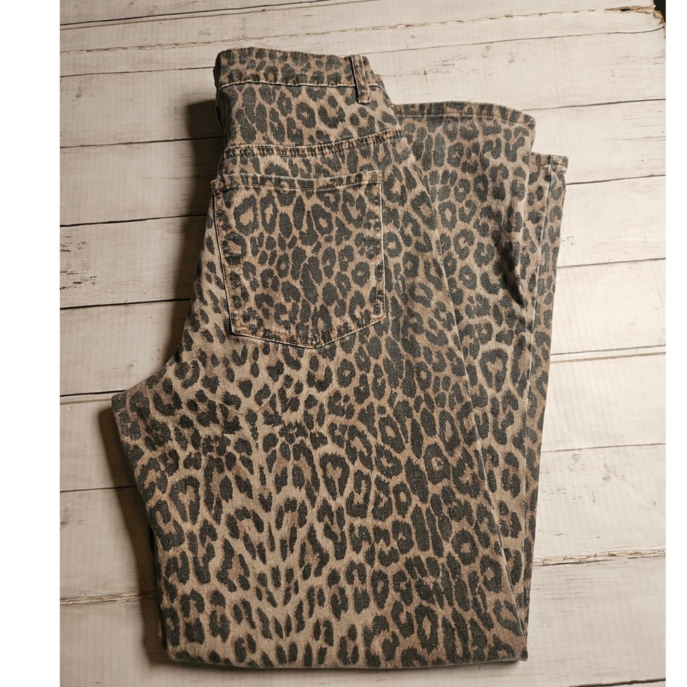 Disclosure Womens Leopard Print Wide Leg Jeans High Rise Animal Print Size 9/29